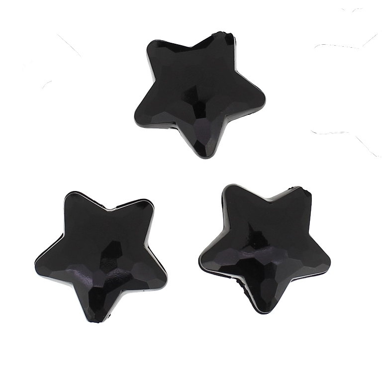 TRANSPARENT PLASTIC BEADS - STAR 04 FACETED - 28x27x13mm BLACK V72 - 50g Hole-3.0mm (11pcs.)