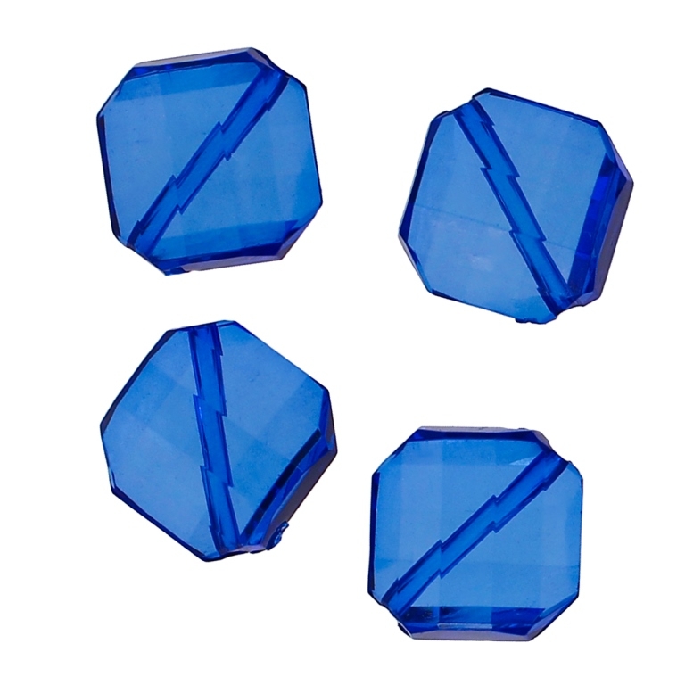 TRANSPARENT PLASTIC BEADS - SQUARE IRREGULAR FACETED - 21x19x9mm BLUE (DARK) V44 - 50g Hole-2.5mm (21pcs.)