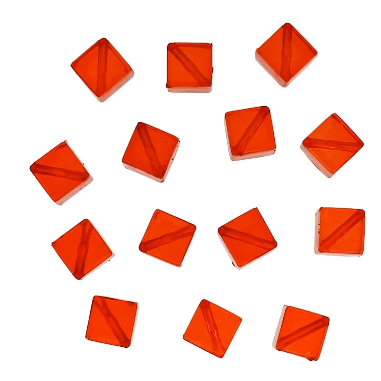 TRANSPARENT PLASTIC BEADS - CUBE DIAGONAL - 12x8x8mm RED V12 - 50g Hole-1.5mm (85pcs.)