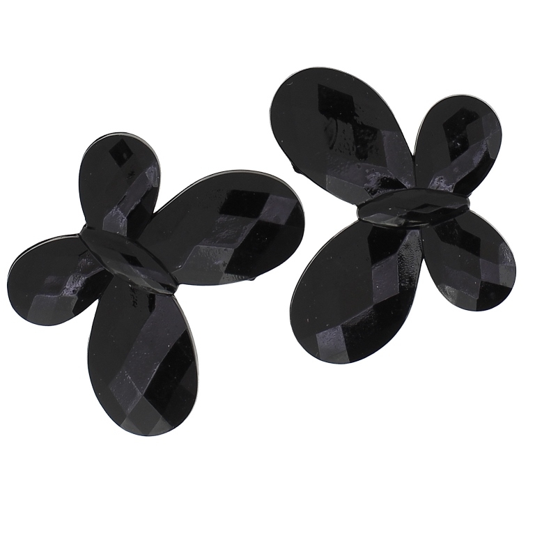 TRANSPARENT PLASTIC BEADS - BUTTERFLY 03 - FACETED 35x46x7mm BLACK V72 - 50g Hole-2.5mm (9pcs.)