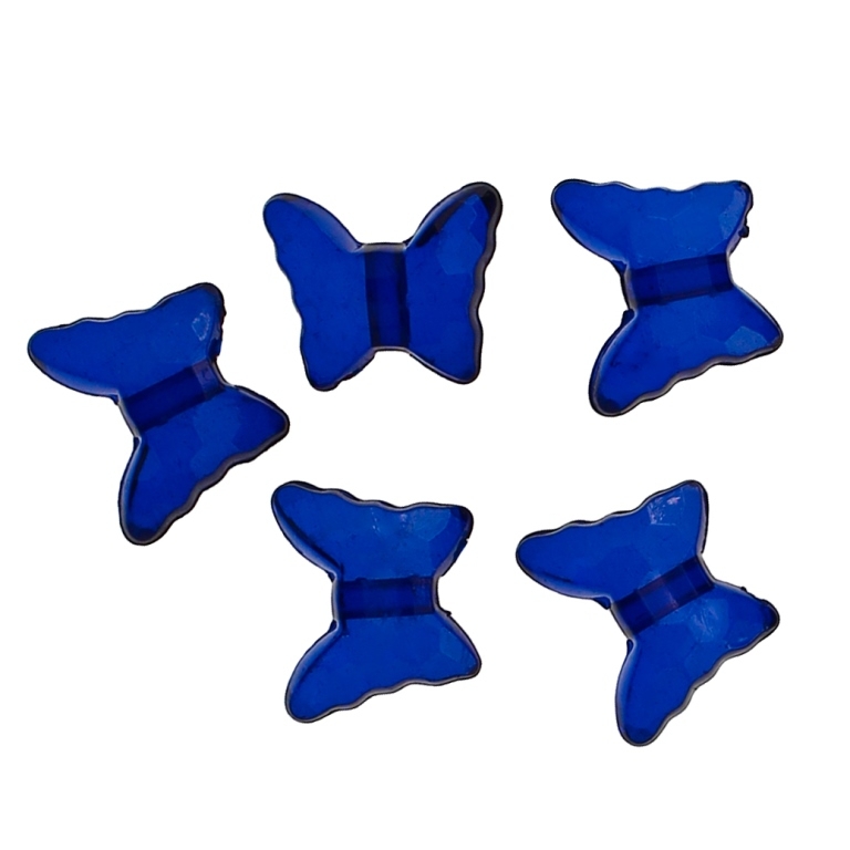 TRANSPARENT PLASTIC BEADS - BUTTERFLY 04 - FACETED 13x15x6mm BLUE (DARK) 02 V44 - 50g Hole-1.8mm (89pcs.)