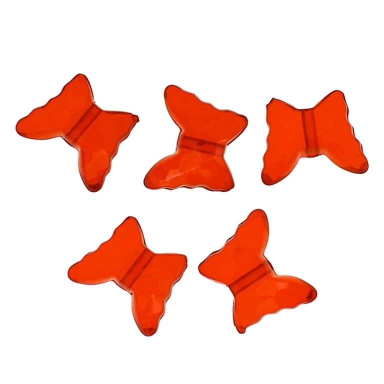 TRANSPARENT PLASTIC BEADS - BUTTERFLY 04 - FACETED 13x15x6mm RED V12 - 50g Hole-1.8mm (89pcs.)