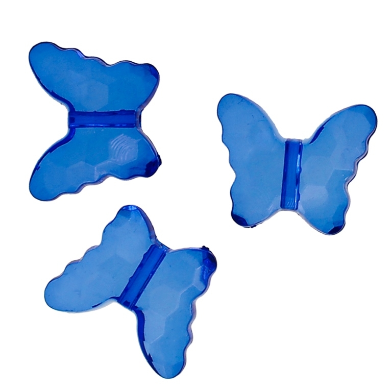 TRANSPARENT PLASTIC BEADS - BUTTERFLY 04 - FACETED 18x22x8mm BLUE (DARK) V44 - 50g Hole-2.5mm (27pcs.)