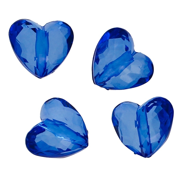 TRANSPARENT PLASTIC BEADS - HEART 06 FACETED - 17x18.5x11mm BLUE (DARK) V44 - 50g Hole-2.5mm (27pcs.)