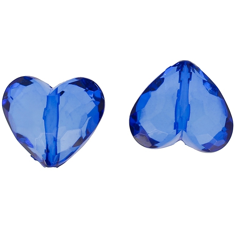 TRANSPARENT PLASTIC BEADS - HEART 06 FACETED - 25x29x16mm BLUE V43 - 50g Hole-2.8mm (8pcs.)