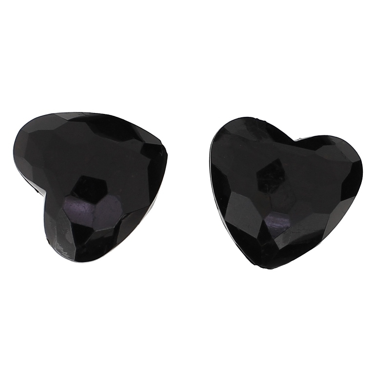 TRANSPARENT PLASTIC BEADS - HEART 06 FACETED - 25x29x16mm BLACK V72 - 50g Hole-2.8mm (8pcs.)