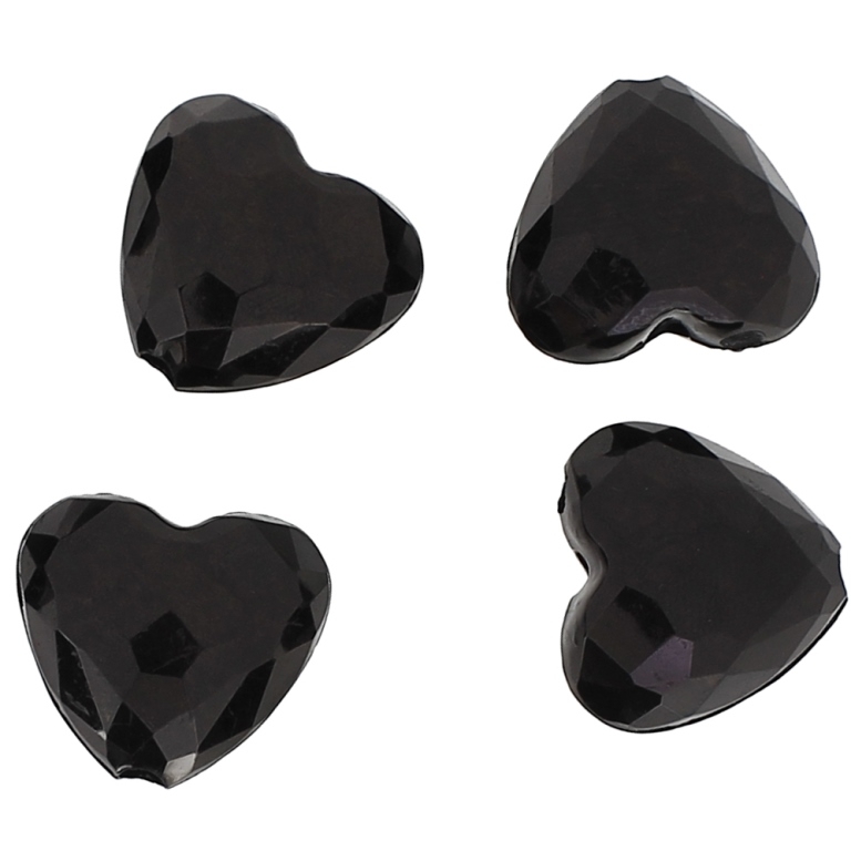 TRANSPARENT PLASTIC BEADS - HEART 07 FACETED - 18x19.5x10mm BLACK V72 - 50g Hole-2.8mm (24pcs.)