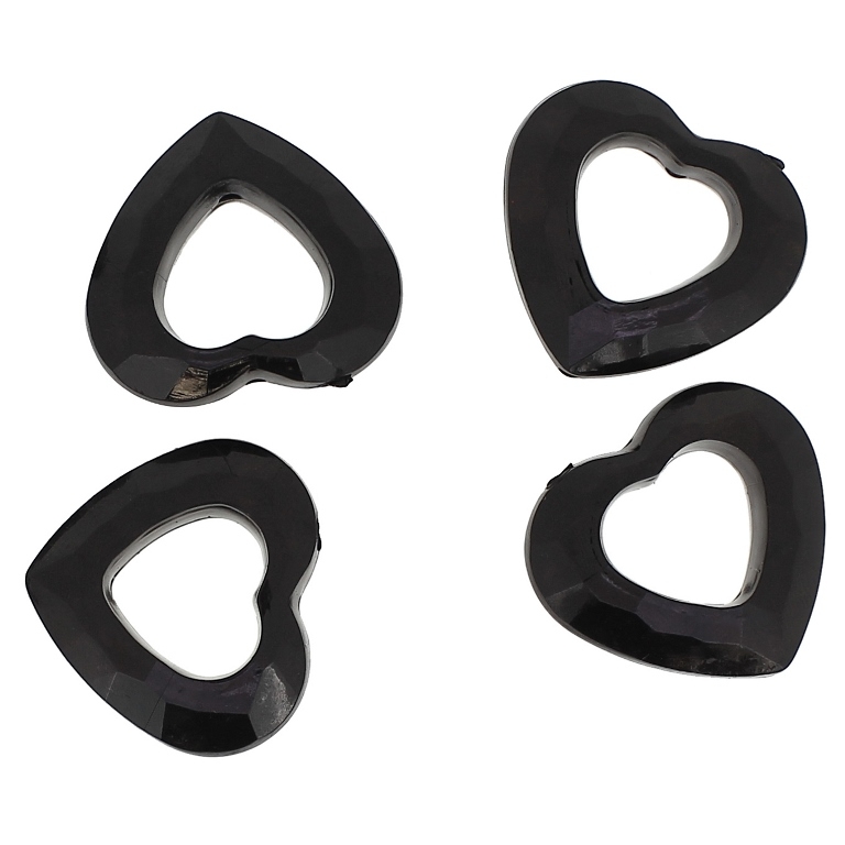 TRANSPARENT PLASTIC BEADS - HEART 08 CONTOUR - INNER HOLE 13x14mm - 25x28x9mm BLACK V72 - PACKAGE 500g Hole-2.0mm (210pcs.)