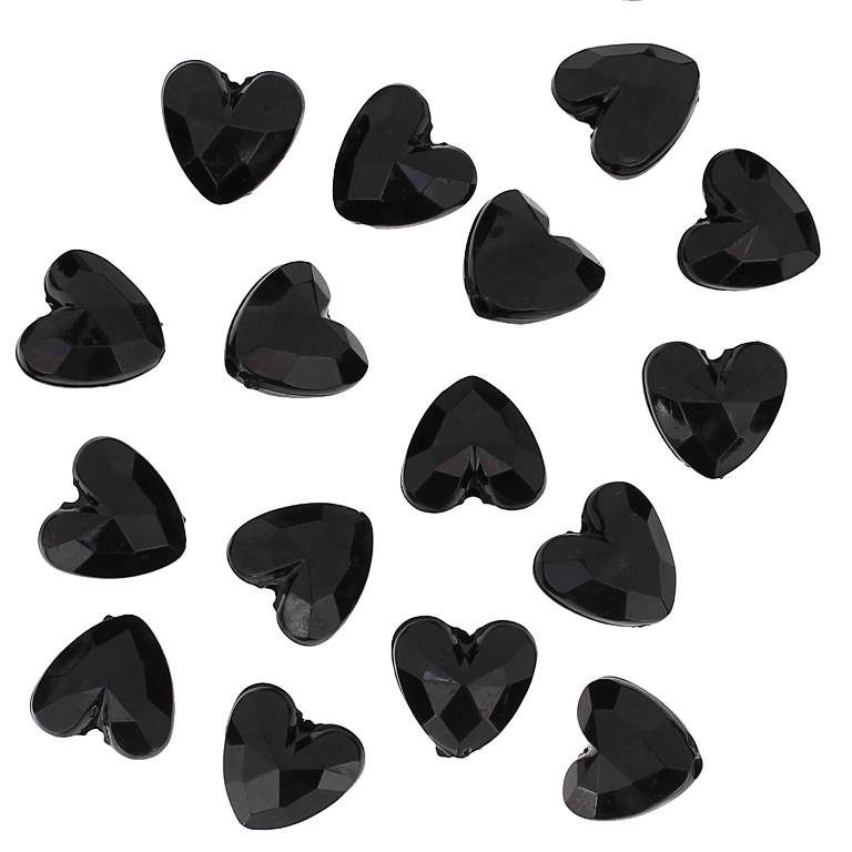 TRANSPARENT PLASTIC BEADS - HEART 10 FACETED - 12x8mm BLACK V72 - PACKAGE 500g Hole-1.5mm (860pcs.)