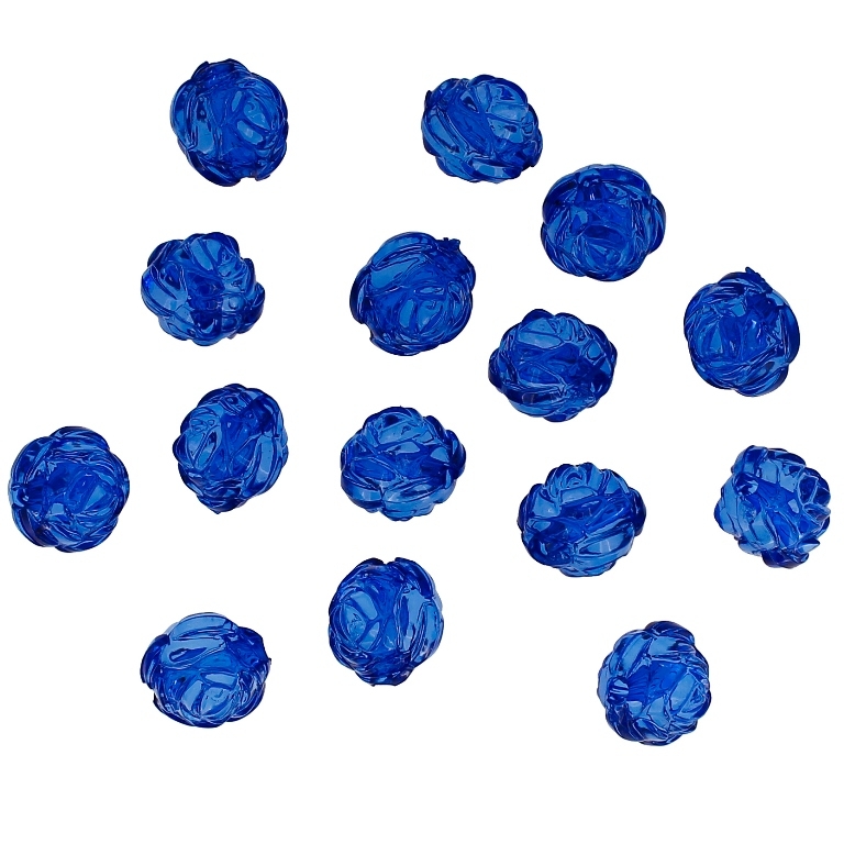 TRANSPARENT PLASTIC BEADS - BALL ROSE - 13mm BLUE (DARK) V44 - 50g Hole-2.5mm (53pcs.)