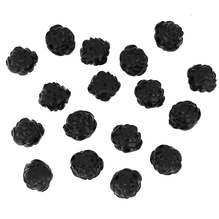 TRANSPARENT PLASTIC BEADS - BALL ROSE - 13mm BLACK V72 - 50g Hole-2.5mm (53pcs.)