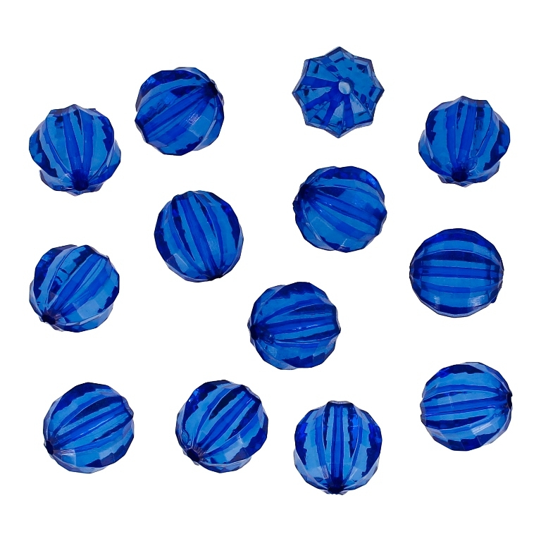 TRANSPARENT PLASTIC BEADS - BALL FACETED 03 WITH STRIPES - 16mm BLUE (DARK) V44 - 50g Hole-2.3mm (27pcs.)