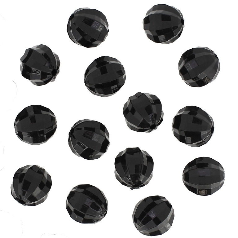 TRANSPARENT PLASTIC BEADS - BALL FACETED 03 WITH STRIPES - 16mm BLACK V72 - PACKAGE 500g Hole-2.3mm (270pcs.)