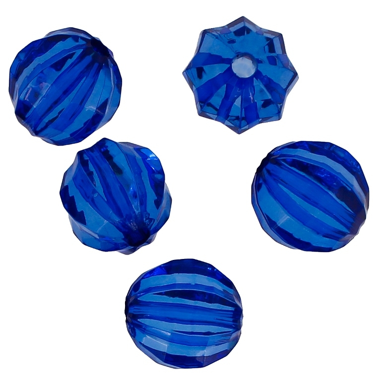 TRANSPARENT PLASTIC BEADS - BALL FACETED 03 WITH STRIPES - 20mm BLUE (DARK) V44 - 50g Hole-4.0mm (14pcs.)