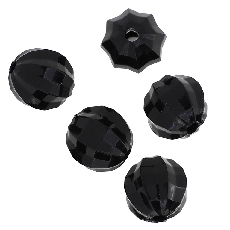 TRANSPARENT PLASTIC BEADS - BALL FACETED 03 WITH STRIPES - 20mm BLACK V72 - 50g Hole-4.0mm (14pcs.)