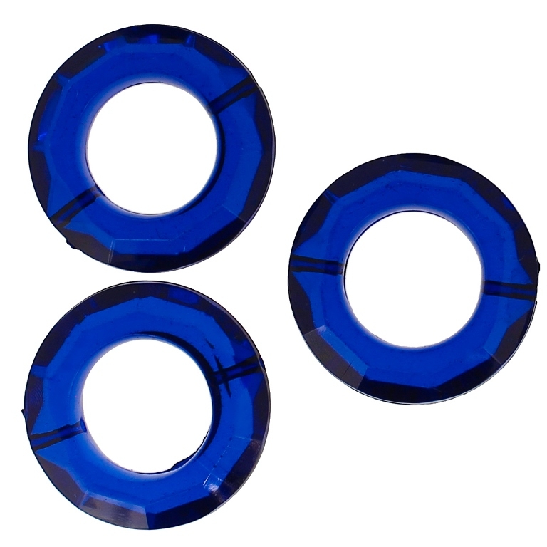 TRANSPARENT PLASTIC BEADS - RING FACETED 01 - INNER HOLE 16mm - 30x8mm BLUE (DARK) 02 V44 - 50g Hole-1.8mm (15pcs.)