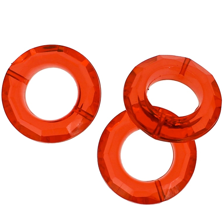 TRANSPARENT PLASTIC BEADS - RING FACETED 01 - INNER HOLE 16mm - 30x8mm RED V12 - 50g Hole-1.8mm (15pcs.)