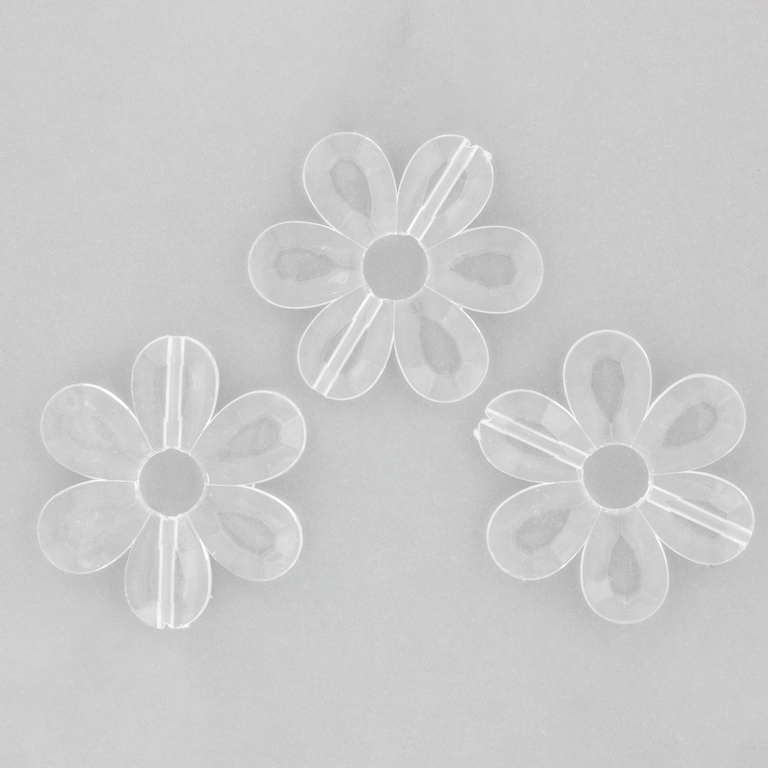 TRANSPARENT PLASTIC BEADS - FLOWER 04 FACETED - INNER HOLE 7.5mm - 33x4mm WHITE V01 - PACKAGE 500g Hole-1.8mm (220pcs.)