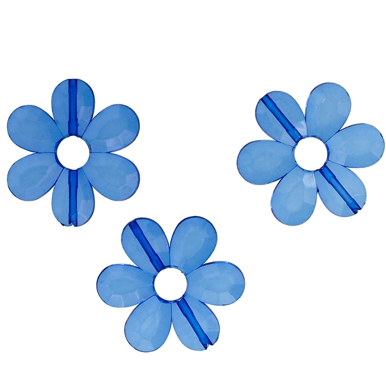 TRANSPARENT PLASTIC BEADS - FLOWER 04 FACETED - INNER HOLE 7.5mm - 33x4mm BLUE (DARK) V44 - 50g Hole-1.8mm (23pcs.)