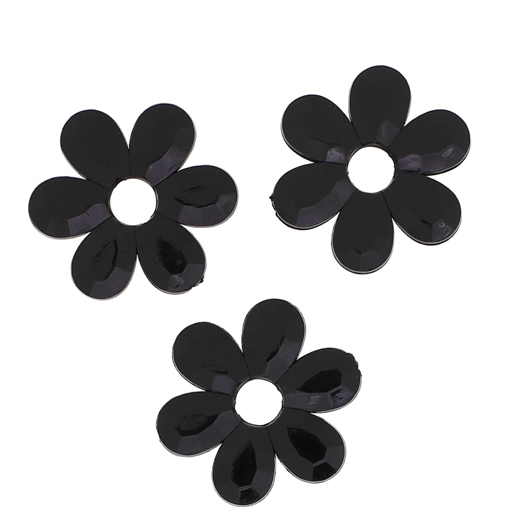 TRANSPARENT PLASTIC BEADS - FLOWER 04 FACETED - INNER HOLE 7.5mm - 33x4mm BLACK V72 - PACKAGE 500g Hole-1.8mm (220pcs.)