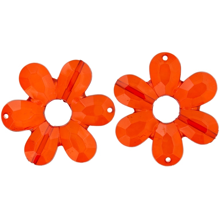 TRANSPARENT PLASTIC BEADS - FLOWER 04 FACETED - INNER HOLE 10.5mm - 45x6mm RED (LIGHT) V11 - PACKAGE 500g Hole-2.0mm (85pcs.)