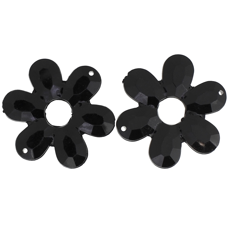 TRANSPARENT PLASTIC BEADS - FLOWER 04 FACETED - INNER HOLE 10.5mm - 45x6mm BLACK V72 - 50g Hole-2.0mm (9pcs.)