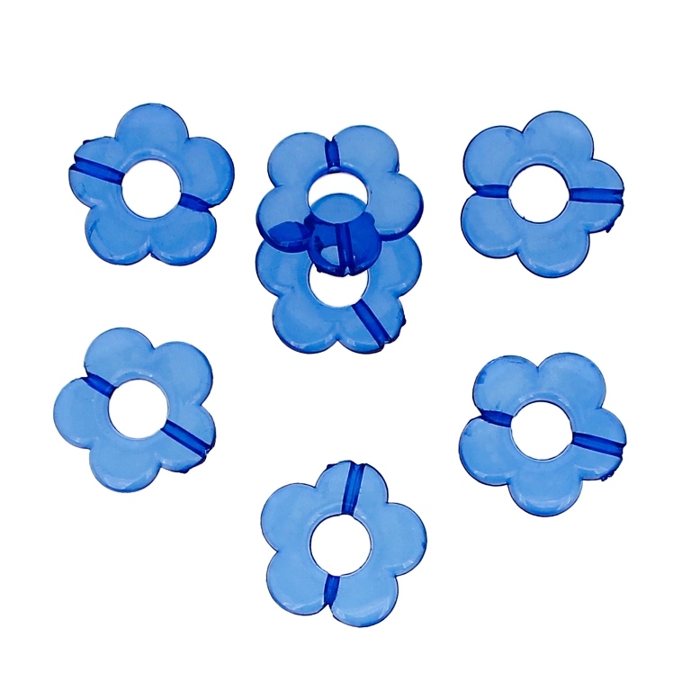 TRANSPARENT PLASTIC BEADS - FLOWER 06 - INNER HOLE 7.0mm - 19x3.5mm BLUE (DARK) V44 - 50g Hole-1.8mm (61pcs.)