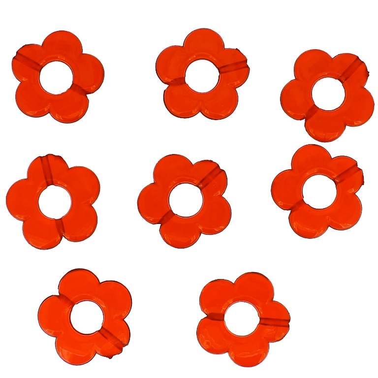 TRANSPARENT PLASTIC BEADS - FLOWER 06 - INNER HOLE 7.0mm - 19x3.5mm RED V12 - 50g Hole-1.8mm (61pcs.)