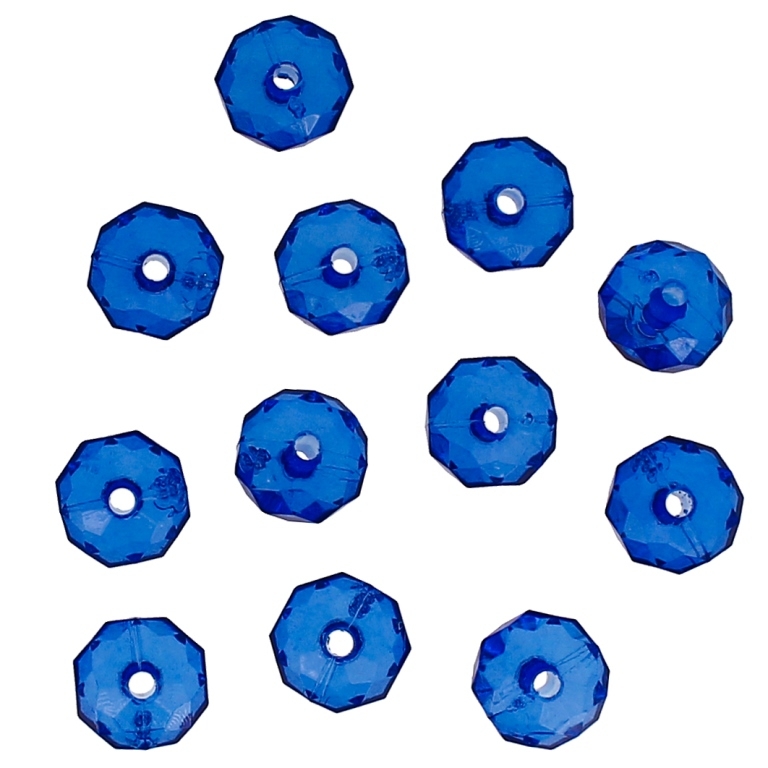 TRANSPARENT PLASTIC BEADS - WASHER FACETED - 6x10mm BLUE (DARK) V44 - 50g Hole-2.0mm (140pcs.)