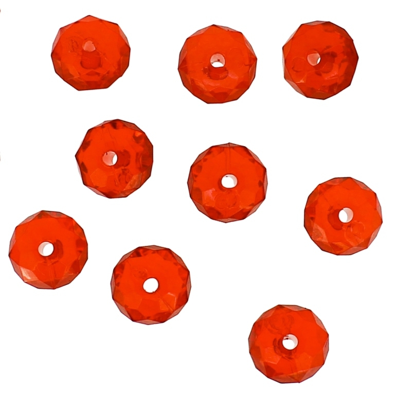 TRANSPARENT PLASTIC BEADS - WASHER FACETED - 7x11mm RED V12 - 50g Hole-2.0mm (97pcs.)