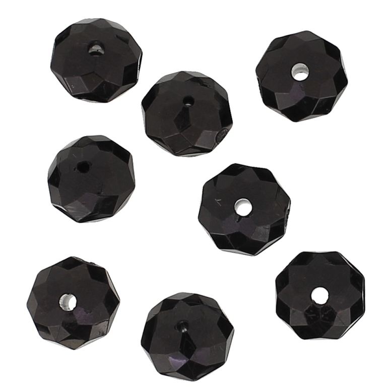 TRANSPARENT PLASTIC BEADS - WASHER FACETED - 8x12mm BLACK V72 - 50g Hole-1.5mm (82pcs.)