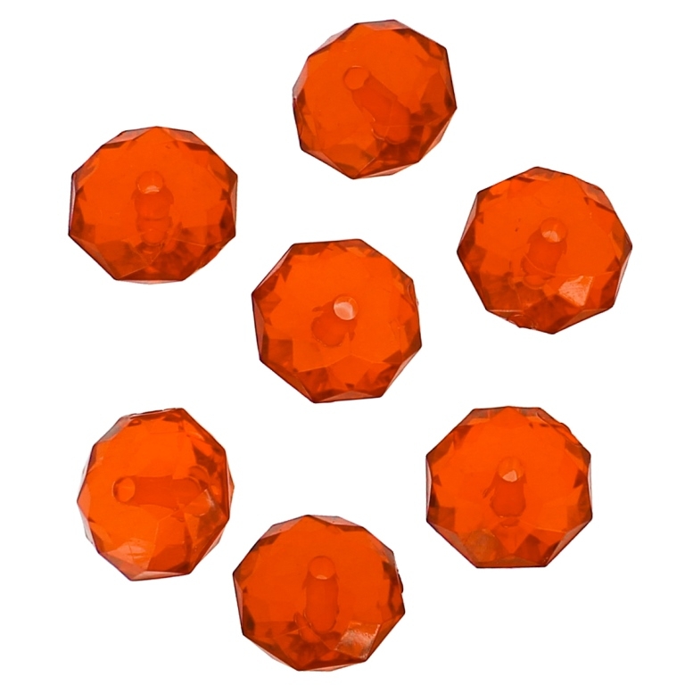 TRANSPARENT PLASTIC BEADS - WASHER FACETED - 10x14mm RED (LIGHT) V11 - 50g Hole-2.0mm (42pcs.)