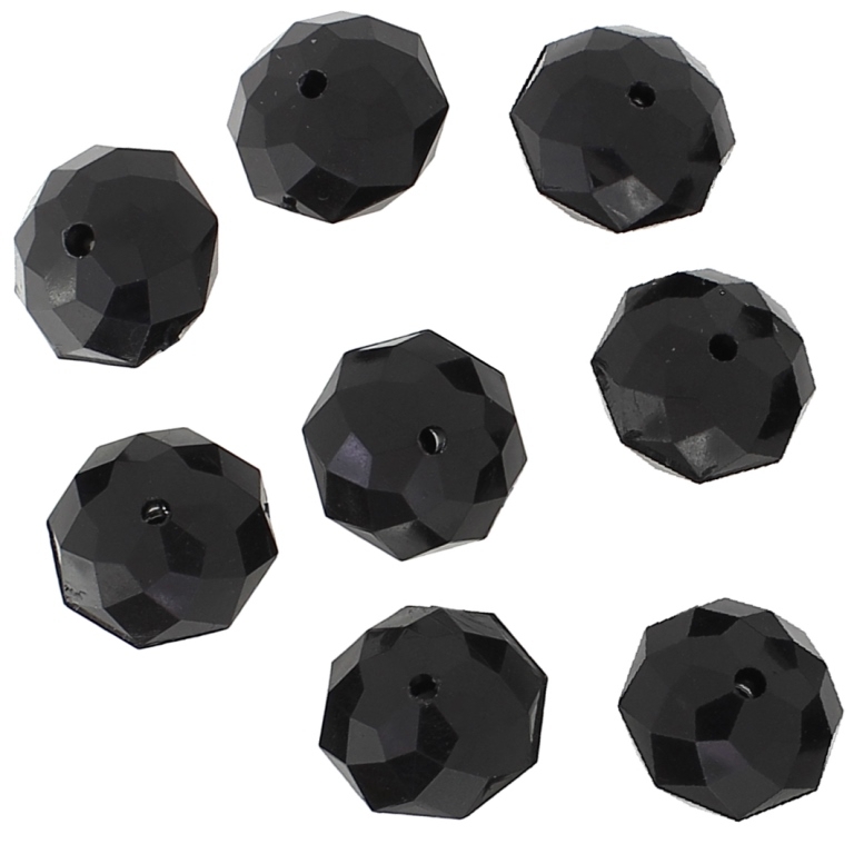 TRANSPARENT PLASTIC BEADS - WASHER FACETED - 10x14mm BLACK V72 - PACKAGE 500g Hole-2.0mm (420pcs.)