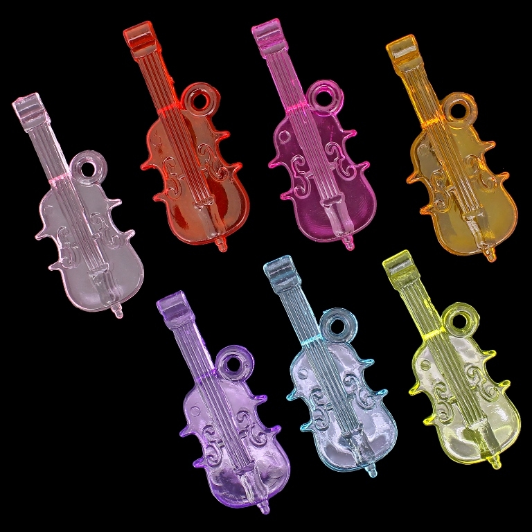 TRANSPARENT PLASTIC BEADS - PENDANT CELLO - 55x30x5mm MIX - 50g Hole-3.5mm (17pcs.)