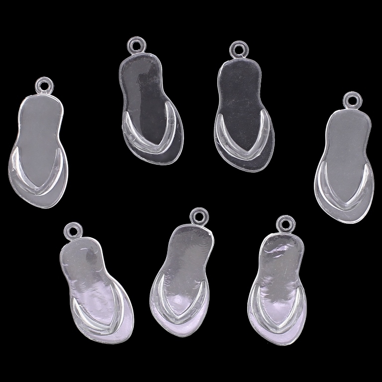 TRANSPARENT PLASTIC BEADS - PENDANT SLIPPER - 33x15x17mm WHITE V01 - 50g Hole-2.0mm (35pcs.)