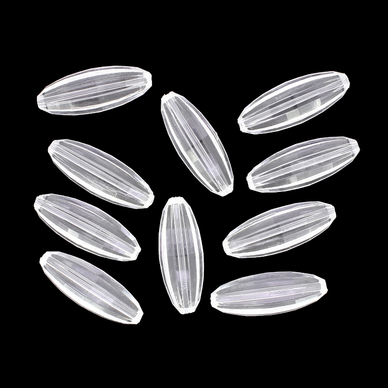 TRANSPARENT PLASTIC BEADS - ELLIPSE FACETED 03 - 33x12mm WHITE V01 - PACKAGE 500g Hole-2.0mm (190pcs.)