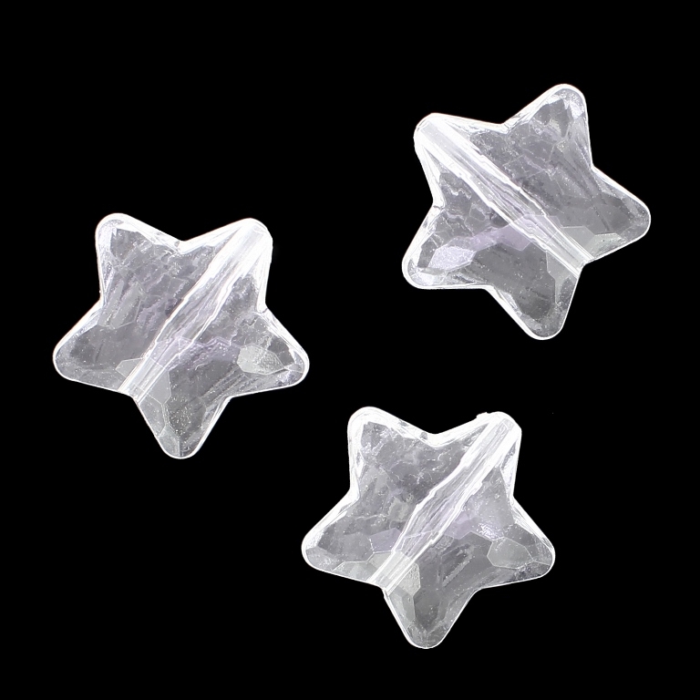 TRANSPARENT PLASTIC BEADS - STAR 04 FACETED - 28x27x13mm WHITE V01 - PACKAGE 500g Hole-3.0mm (110pcs.)