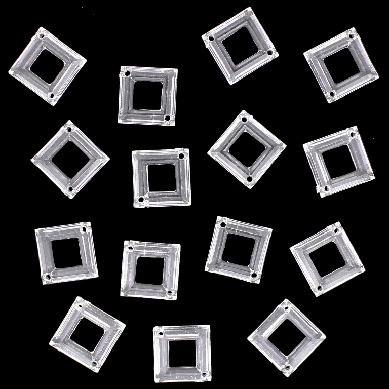 TRANSPARENT PLASTIC BEADS - SQUARE CONTOUR - 6x20x14mm WHITE V01 - 50g Hole-1.5mm (67pcs.)