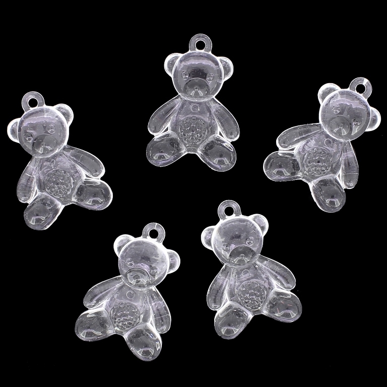 TRANSPARENT PLASTIC BEADS - BEAR 02 - 11x34x23mm WHITE V01 - 50g Hole-2.0mm (14pcs.)