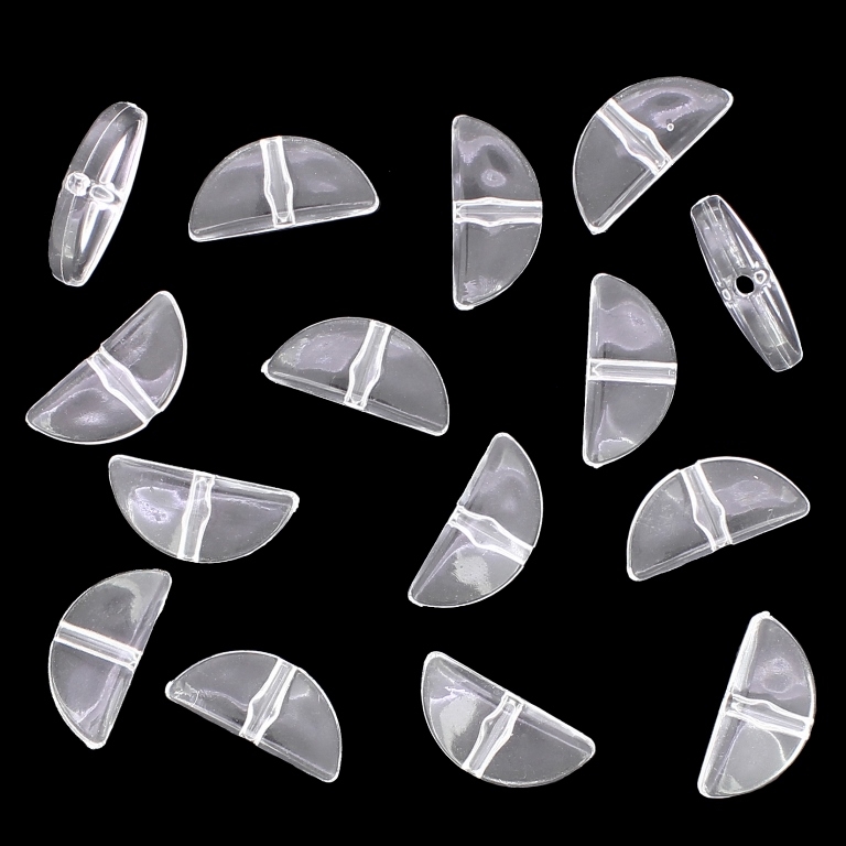 TRANSPARENT PLASTIC BEADS - SEMI-CIRCLE - 9x20x6mm WHITE V01 - 50g Hole-2.2mm (75pcs.)