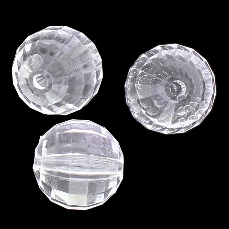 TRANSPARENT PLASTIC BEADS - BALL FACETED - 24mm WHITE V01 - 50g Hole-4.5mm (6pcs.)