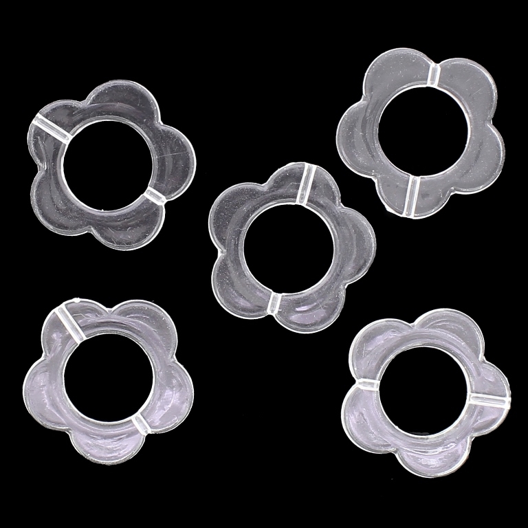 TRANSPARENT PLASTIC BEADS - FLOWER 06 - INNER HOLE 13.0mm - 24x3mm WHITE V01 - 50g Hole-1.5mm (50pcs.)