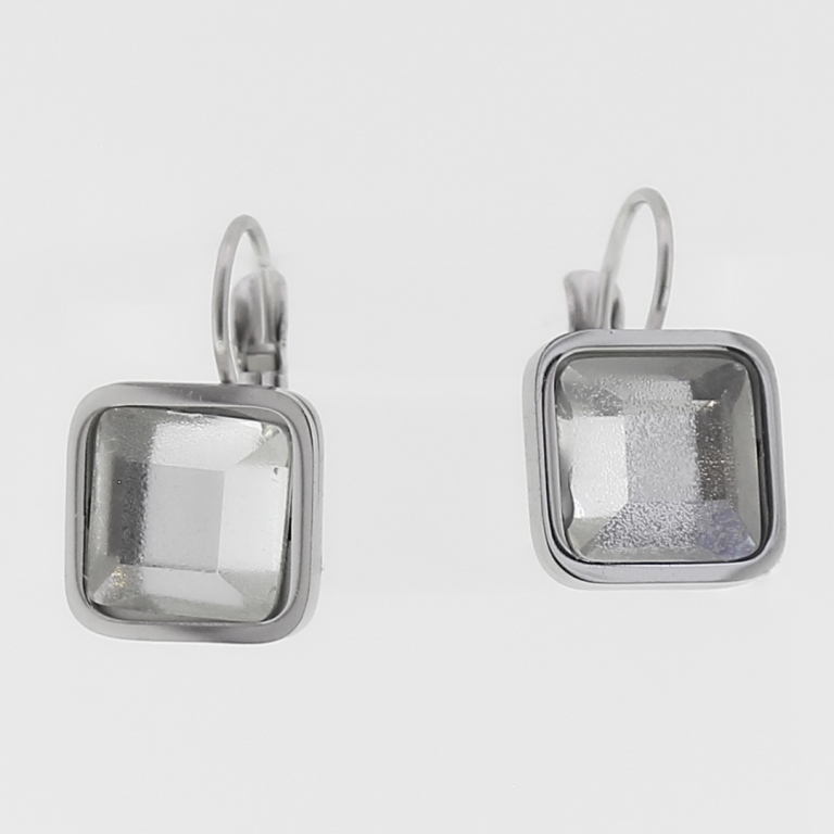 JEWELRY - EARRINGS - ENGLISH FASTENING - STAINLESS STEEL AND RESIN - SQUARE 04 - 1.4x2cm NICKEL - 1 pair