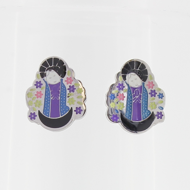 JEWELRY - EARRINGS - SCREW - STAINLESS STEEL AND ENAMEL - GEISHA 01 - 1.3x1.5cm NICKEL - 1 pair