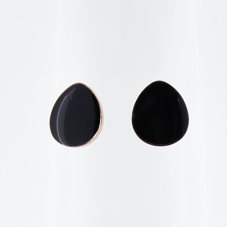 JEWELRY - EARRINGS - SCREW - STAINLESS STEEL WITH ENAMEL - DROP 02 - 1.2x1.4cm ROSE GOLD AND BLACK - 1 pair