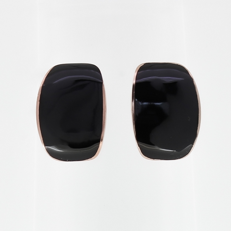 JEWELRY - EARRINGS - SCREW - STAINLESS STEEL WITH ENAMEL - OVAL 02 - 1.4x2cm ROSE GOLD AND BLACK - 1 pair