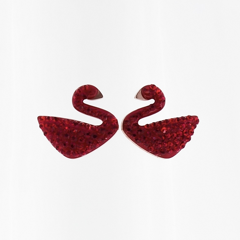 JEWELRY - EARRINGS - SCREW - STAINLESS STEEL WITH CRYSTALS - SWAN - 1.5x1.5cm RED - 1 pair