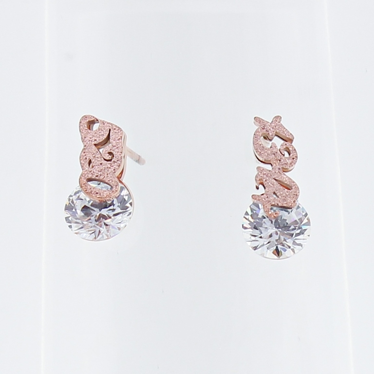 JEWELRY - EARRINGS - SCREW - STAINLESS STEEL AND ZIRCON - НА 520 - 1x1.5cm ROSE GOLD - PACKAGE 6 pairs