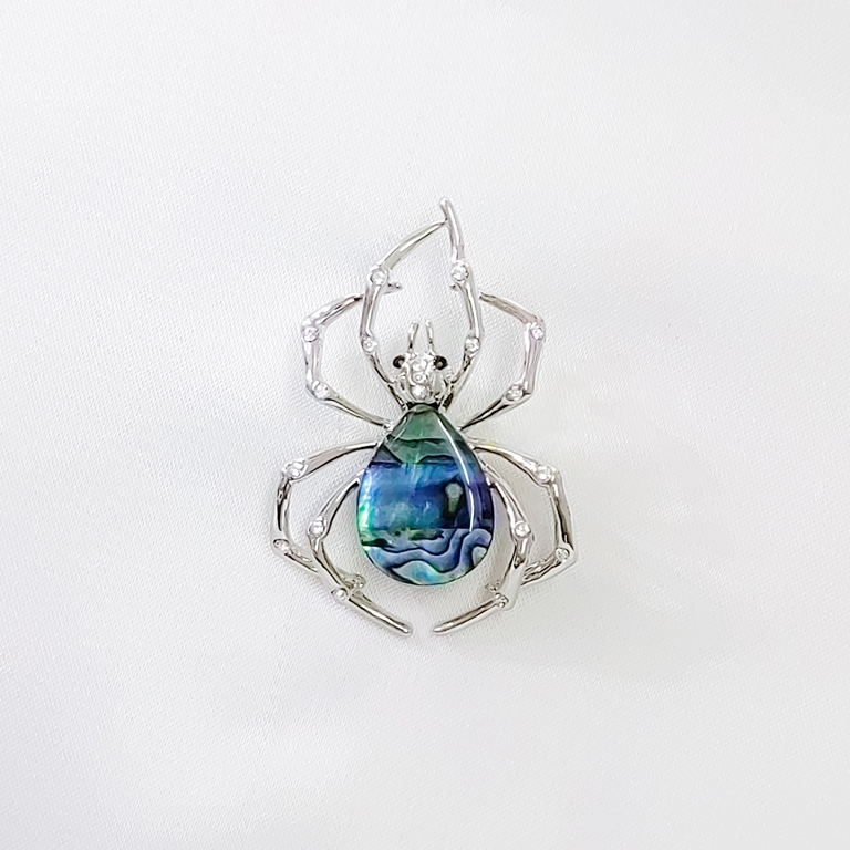 JEWELRY - BROOCH - MOTHER OF PEARL ROYAL AND CRYSTALS - SPIDER 03 - 3.7x4.6cm NICKEL - 1pc.