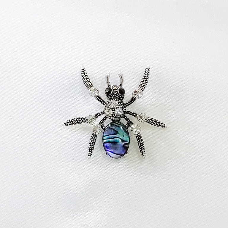 JEWELRY - BROOCH - MOTHER OF PEARL ROYAL AND CRYSTALS - SPIDER 04 - 5x4.3cm OXIDIZED - 1pc.